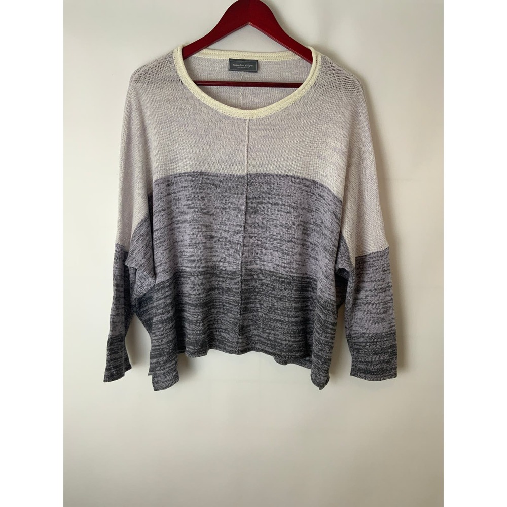 Wooden Ships Sweater Gray Black Medium